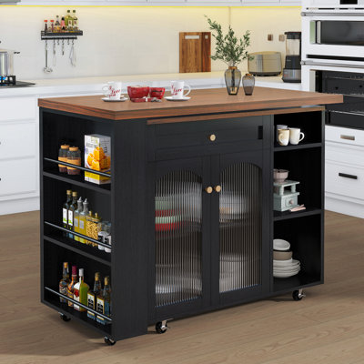 Îlot de cuisine avec rangement sur roulettes, armoires de rangement pour chariot de cuisine, noir