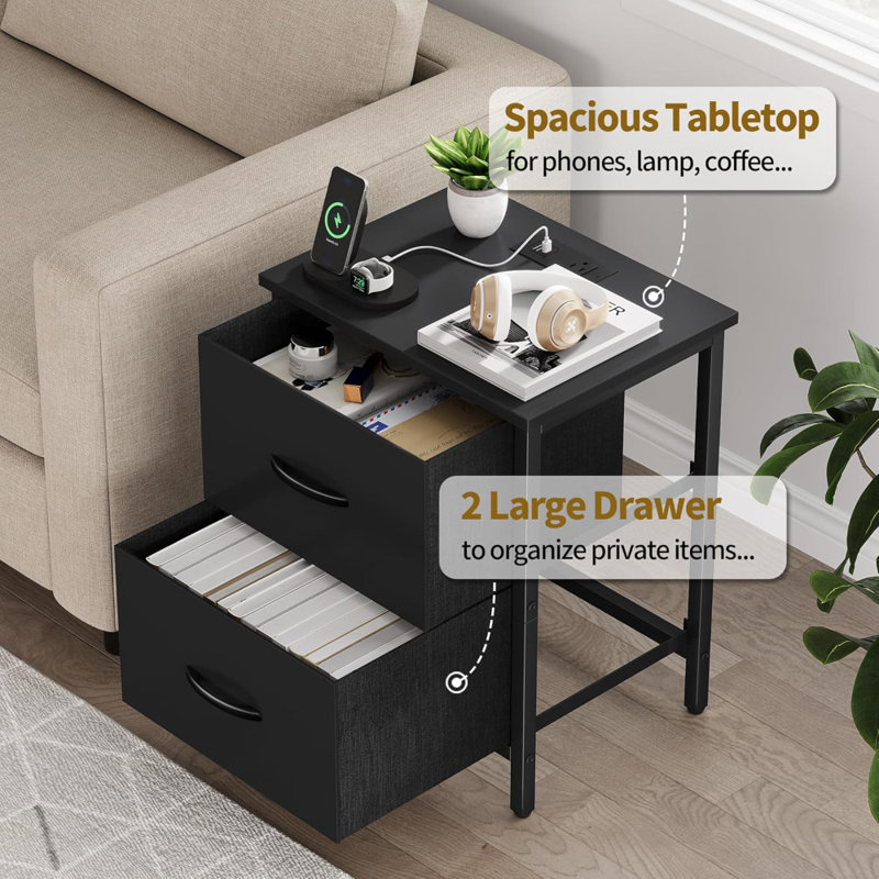 Ensemble de 2 tables de chevet avec station de charge