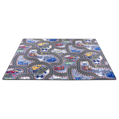 Race Track Tufted Grey/Blue Indoor Rug