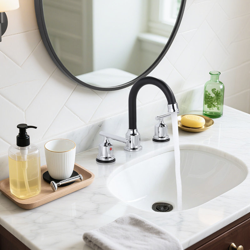 2-handle Bathroom Faucet with Drain Assembly, Chrome/Black