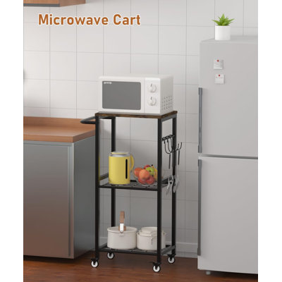 3-tier Rolling Kitchen Cart With Handle & Hooks