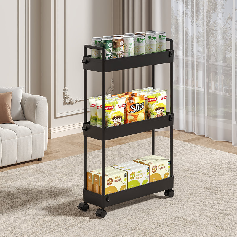 Slim Rolling Storage Cart, 3 Tier Bathroom Storage Organizer Laundry Room Utility Cart Mobile Shelving Unit, Multi-purpose For Kitchen Office Bathroom Laundry Narrow Places