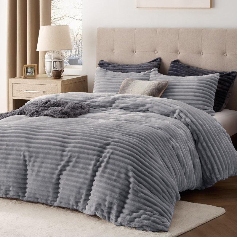 Ensemble de housse de couette Litsure, Housse de couette pour très grand lit et 2 taies , Gris moyen