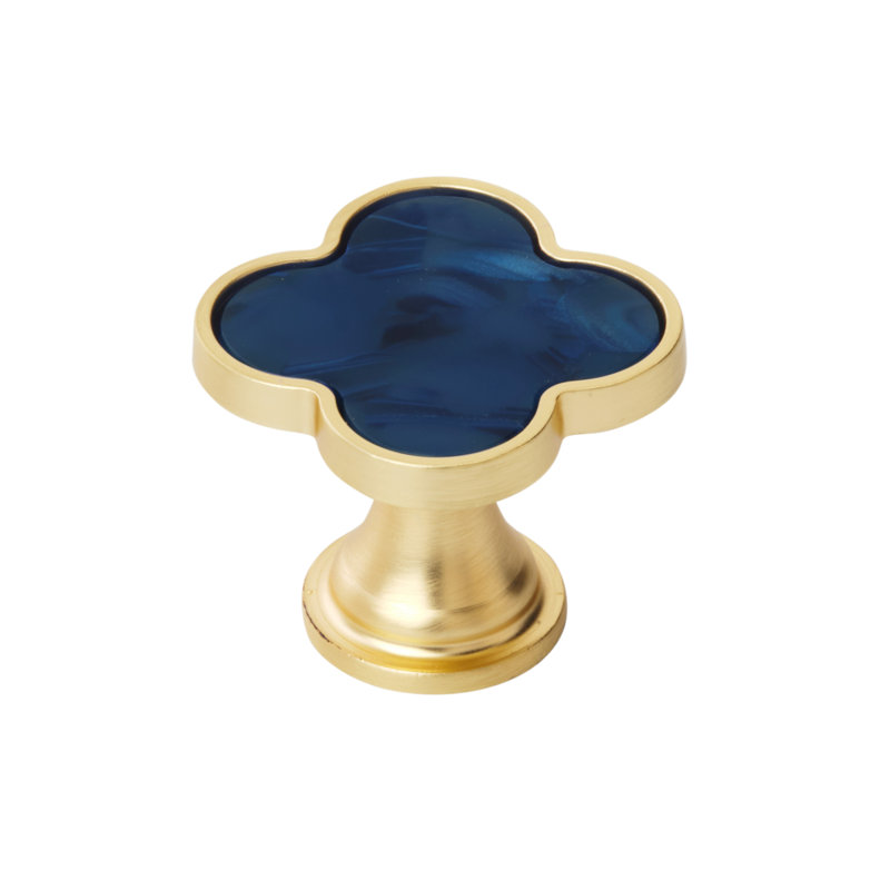 Gold and Navy Blue Clover Cabinet Knob Set