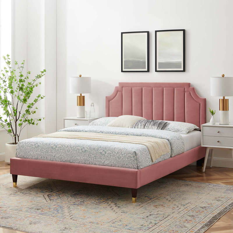 Sienna Performance Velvet Platform Bed, Pink, Full / Double