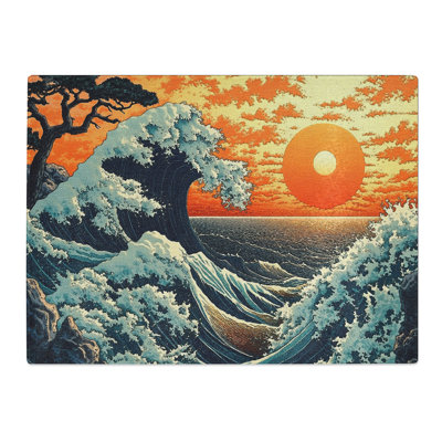 Sunset Wave Japanese  Glass Chopping Board
