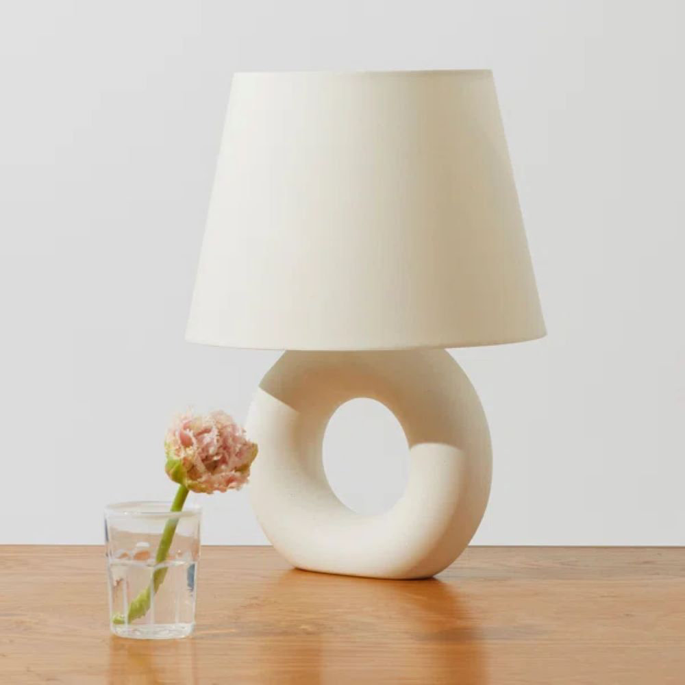Brightech Chloe 15.5" Modern LED Table Lamp with Circular Ceramic Base and Natural Cotton Shade | Wayfair