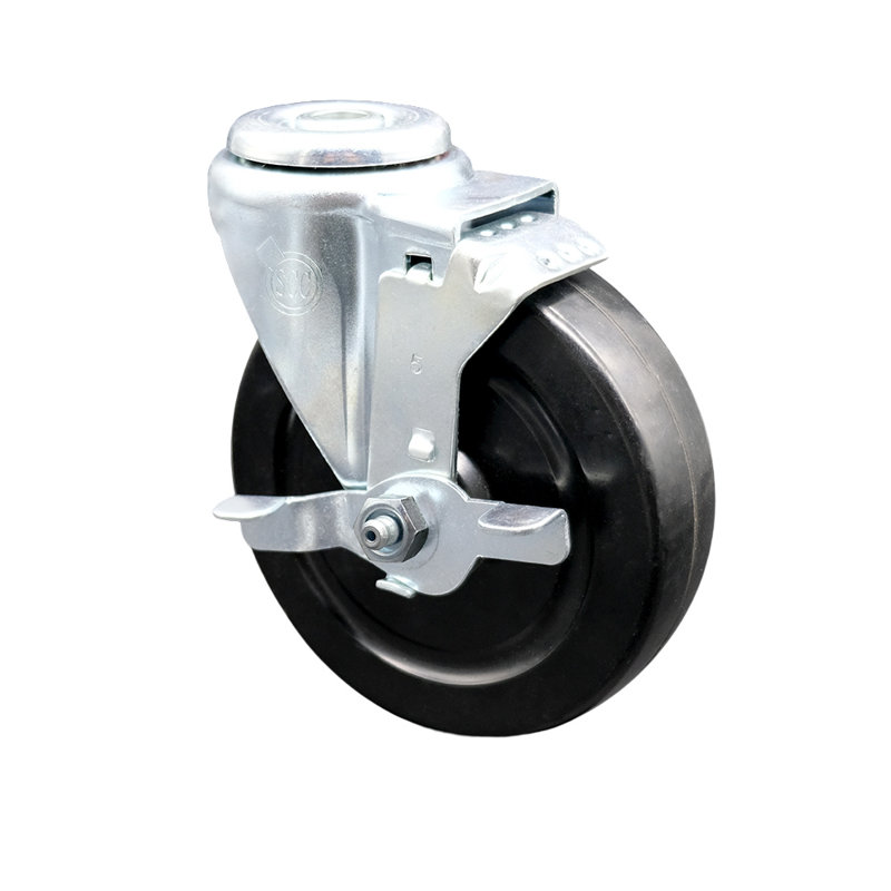 5 Inch Hard Rubber Wheel Swivel Bolt Hole Caster with Brake Service Caster