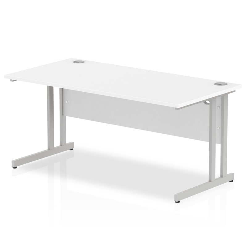 Ladajah Metal Base Computer Desk, Silver, White, 73cm H x 160cm W x 80cm D