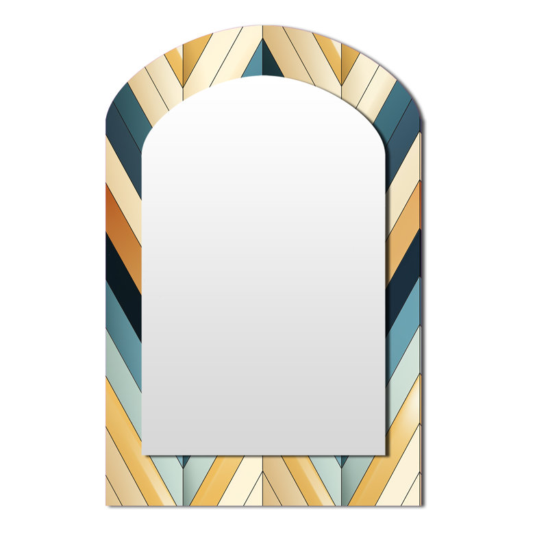 Beige Chevron Mosaic Fusion - Miroir mural Mid-Century, 43 po x 33 po