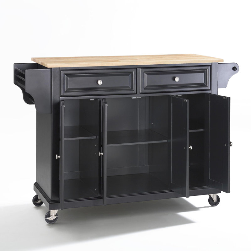 Chariot de cuisine en bois massif de 51,5 po avec roulettes verrouillables Ken, Noir