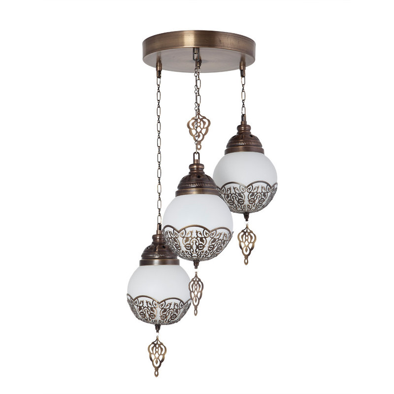 Lustre élégant doré et blanc, hauteur réglable, 11,8 po de diamètre x 27,6 po de hauteur | Corps en métal, douille E27 (40 W maximum) | Parfait pour les décors orientaux, traditionnels et du sud-ouest, superbe luminaire