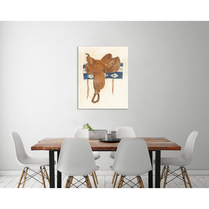 «Western Saddle II Light» par Avery Tillmon - peinture sur toile tendue, H 15 po x l 12 po x P 1,5 po