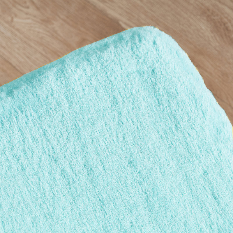 Lovitto Upholstered Ottoman, Bleached Aqua Faux Fur