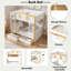 Lit superposé avec garde-corps en forme de maison, tablettes de rangement et tiroirs-511831276