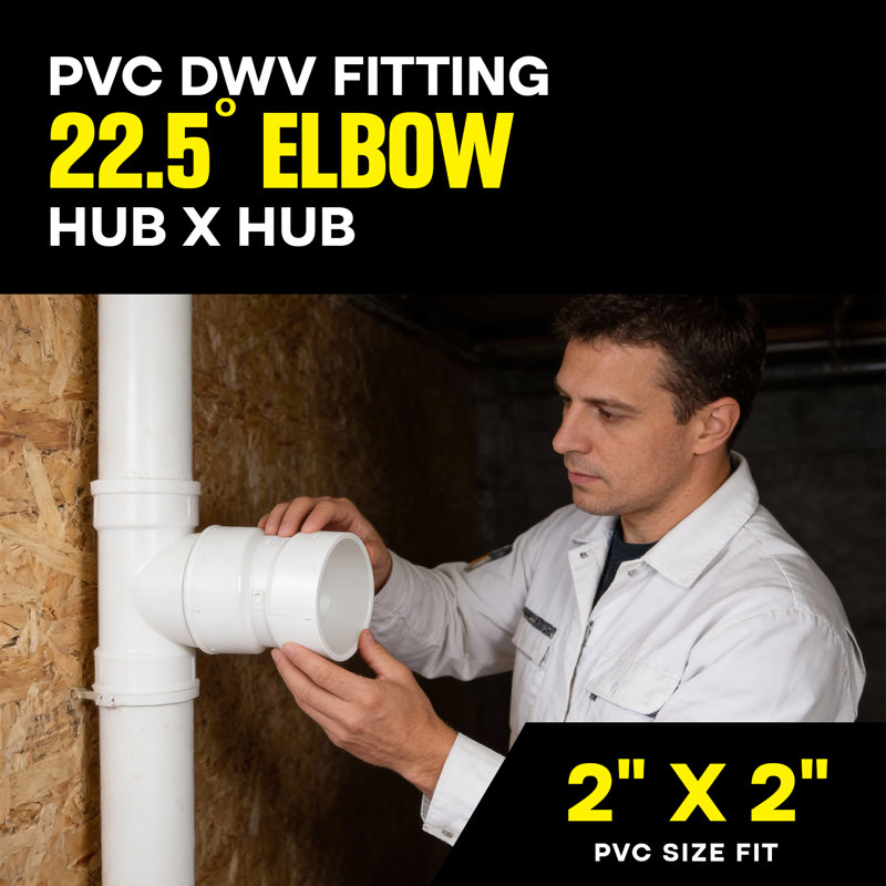 2 po. Coude 22,5 °, coude 22,5 °, en PVC blanc, avec raccord en Hub x Hub, pour les systèmes de plomberie de drainage, d'évacuation et d'évacuation, (paquet de 25)