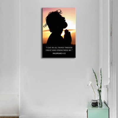 Philippians 4:13 “I Can Do All Things Through Christ” Inspirational Wall Art Jesus Silhouette Motivational Religious Wall Decor Inspirational Quote For Church Home Indoor [24" W X 36" H]