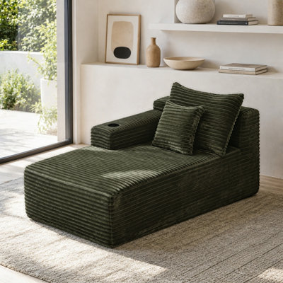 Méridienne gauche de 37,5 pouces avec velours, porte-gobelet, agencement flexible, principalement pour le salon. (Tissu moelleux) Vert