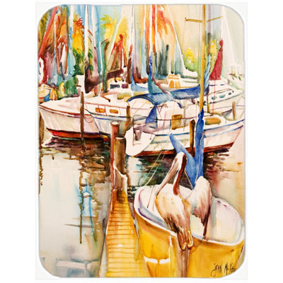 Caroline's Treasures Sailboats and Pelicans Glass Cutting Board