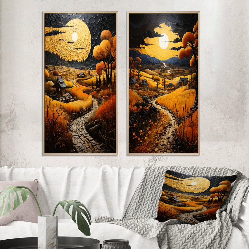 «Farm Harvest Season Patchwork» 2 pièces, H 40 po x l 40 po, Encadrement brun