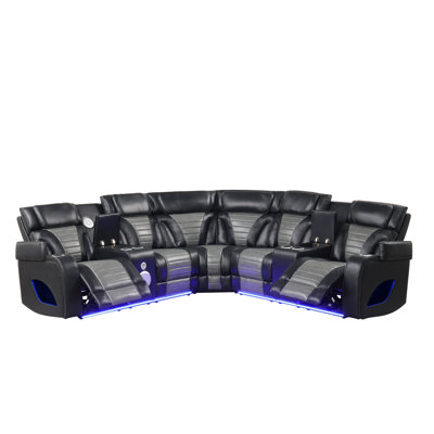 Robin Black Leather Power Reclining Sectional