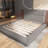 King Size Grey Upholstered Platform Bed With Extended Wood Headboard And Built-In Bedside Shelf