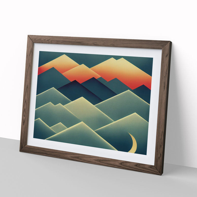 Exclusive Abstract Mountains - Single Picture Frame Painting, 46cm H x 64cm W x 2cm D, Walnut