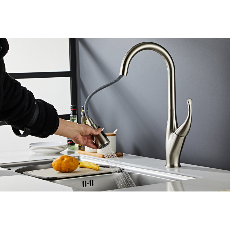 Wovier Kitchen Faucet With Deck Cover Plate, Brushed Nickel