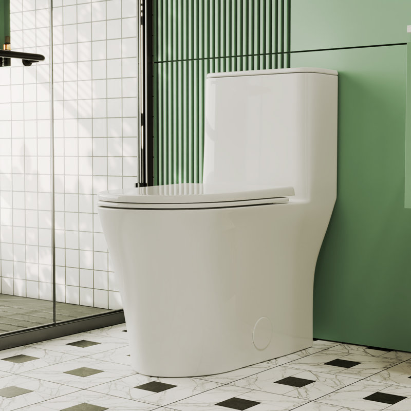 One Piece Toilet For Bathroom, Elongated Modern Toilet with Dual Flush 1.1/1.6 Gpf Skirted Toilets, Soft Close Seat