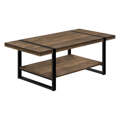 Rectangular Coffee Table For Home Living - 48"L, Brown Laminate, Black Metal Legs, Modern Design With Shelf Contemporary Room Setup 48.42"L, Metal, Rectangular, Style