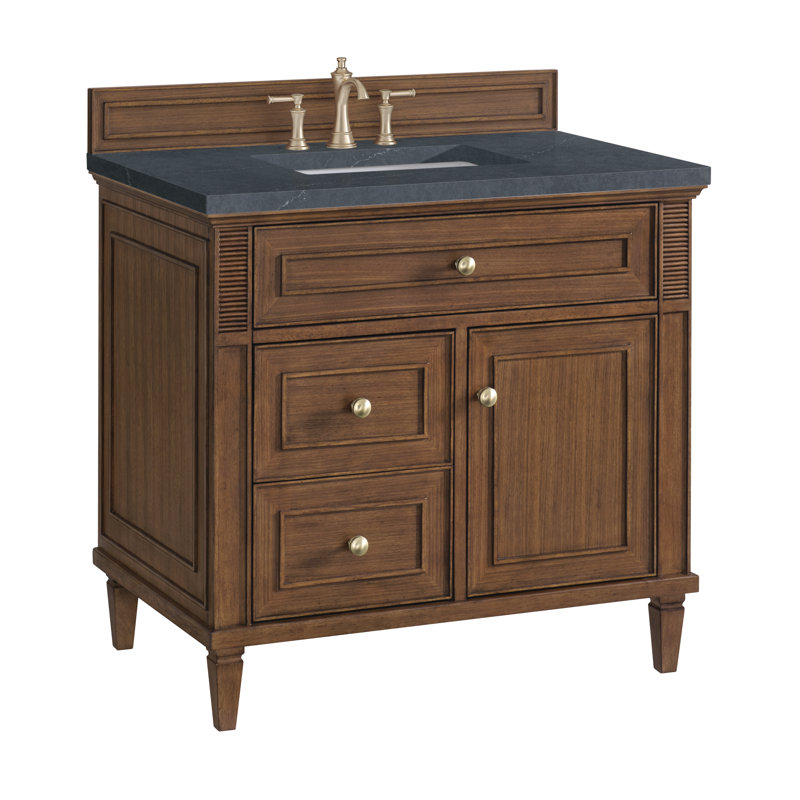 Lorelai 36'' W Single Vanity, Mid-Century Walnut, Charcoal Soapstone, 8" Widespread
