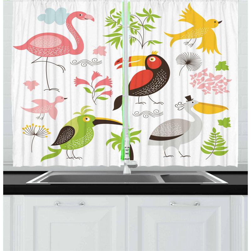 Ensemble de rideau de cuisine 2 pièces oiseaux