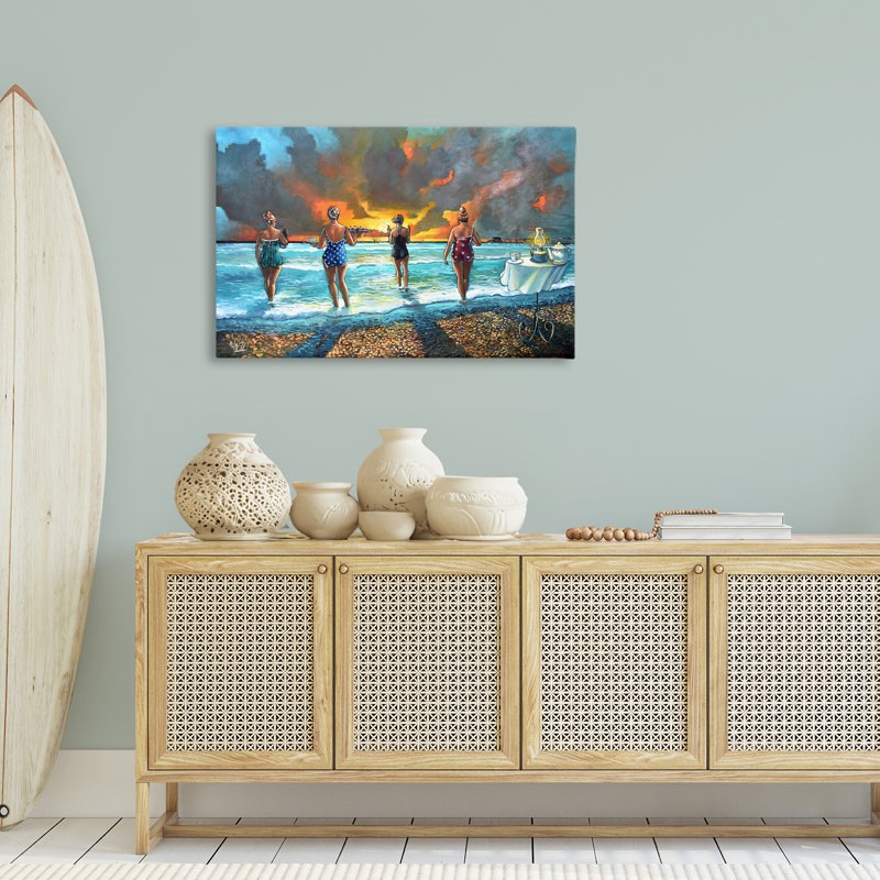 Élégante dames sur la plage, art mural par Ronald West, H 24 po x l 36 po