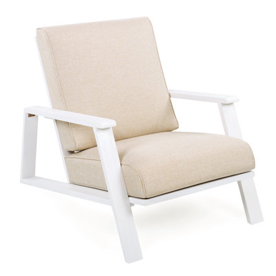 Beige Cushioned Outdoor Chair With White Wood Frame - Combining Comfort And Durability For Use
