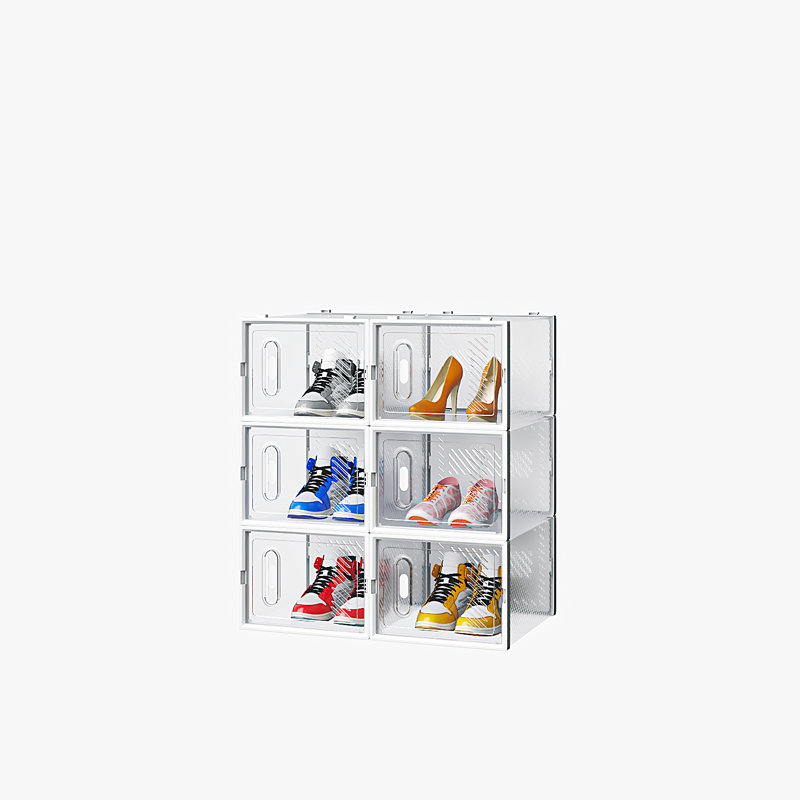 Large Shoe Storage Box Organizers Stackable (Set Of 6), Clear/White