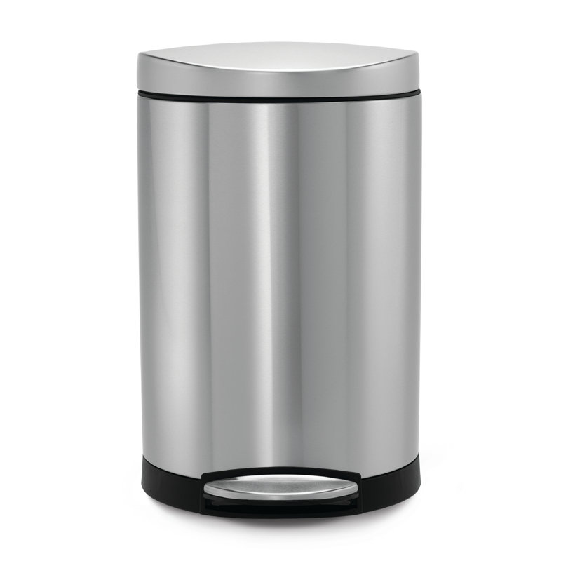 Brushed Stainless Steel Semi-Round Step Trash Can 2.6 Gallon