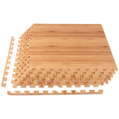 Stalwart Foam Floor Tiles - 24 SQFT Wood Grain Interlocking Foam Tiles with Border - Foam Play Mat Playroom or Gym Flooring for Home Gym
