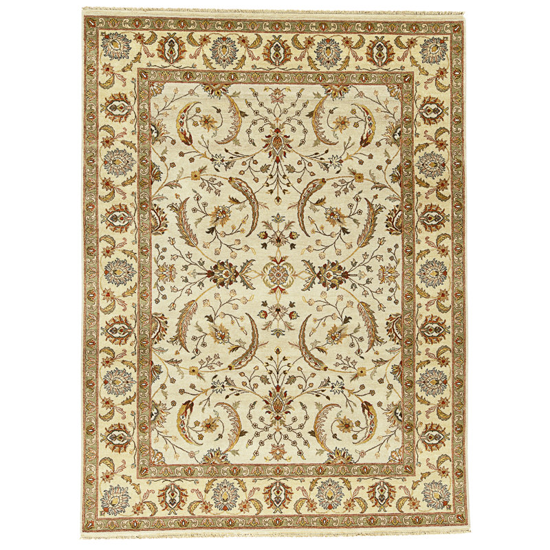 Tapis ivoire et doré de haute qualité noué à la main