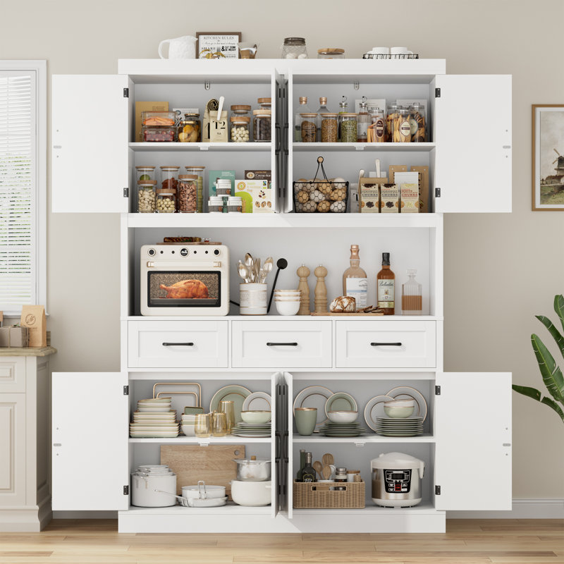 Étagère de boulanger avec rangement fermé et comptoir ouvert de l 55,1 po x H 75,8 po, Blanc