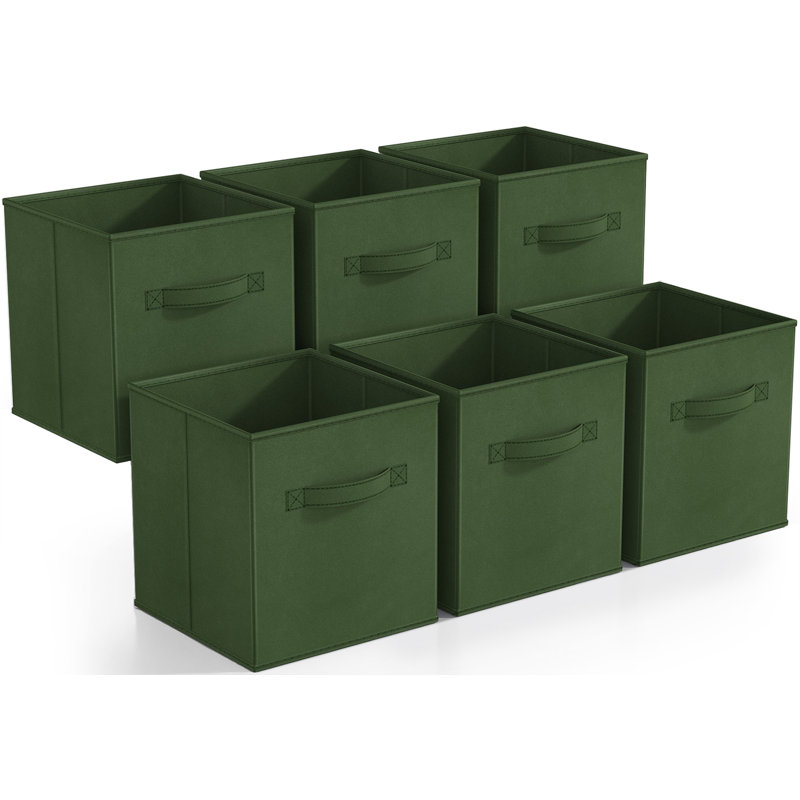 11" Foldable Fabric Storage Cube Bins with Handles, Dark Green