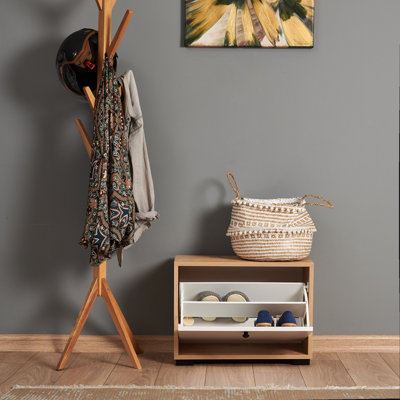 Range-chaussures avec porte à rabat, chêne saphir et blanc, 23,6 po x 17,7 po x 11,8 po | Panneau de particules 100% mélaminé, épaisseur: 0,7 pouce | Assemblage facile avec le système Minifix, solution de rangement élégante et fonctionnelle pour l'entrée et le couloir