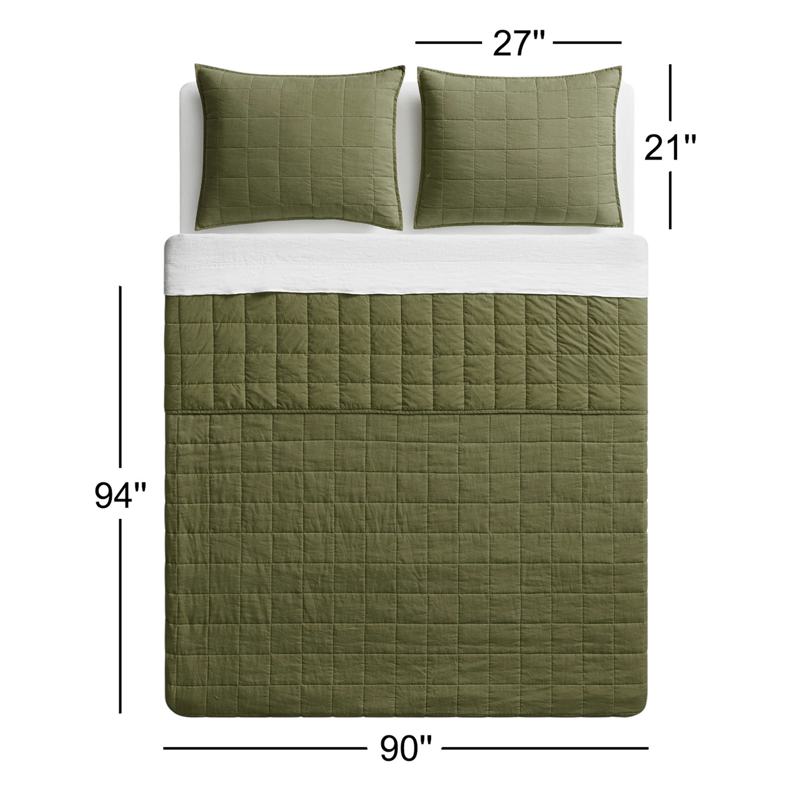 Ester Percale Quilt Set, Queen Quilt + 2 Queen Shams, Loden Green