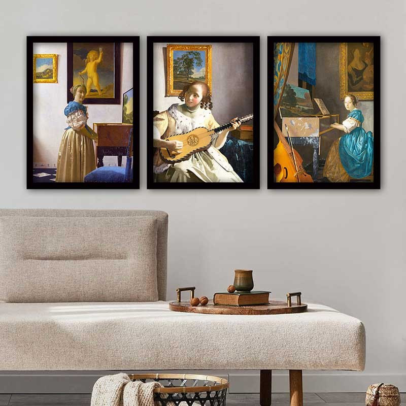 Ensemble de 3 peintures élégantes encadrées décoratives, 13,8 x 17,7 pouces chacune | 100% bois avec cadre 100% polystyrène (épaisseur: 0,8 pouce) | Impression numérique UV, parfaite pour le salon et la décoration intérieure