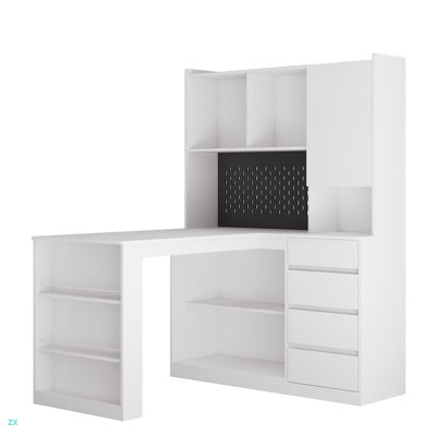 Bureau en L avec chargeur, bureau d'ordinateur avec tiroirs, bibliothèque, avec éclairage à DEL, bureau d'angle moderne, bureau à domicile, bureau d'écriture en L, bureau d'ordinateur de coin avec rangement