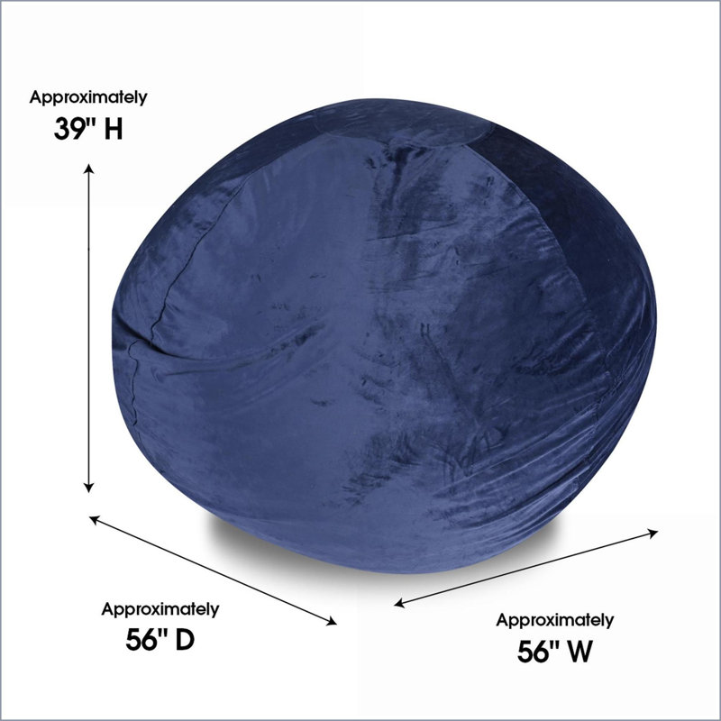 5ft Minky Velvet Bean Bag Chair for Kids &amp; Adults – Washable Cover, Shredded Memory Foam | Navy | Velvet