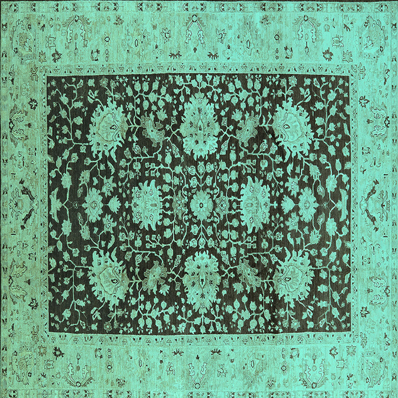 Tapis oriental en laine / polyester tissé à la machine en bleu, Carré 5 pi