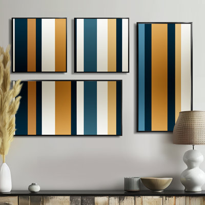 Elegant Gold And White Striped Pattern - Large Striped Wall Art 4-Pieces