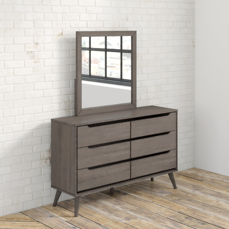 Stalter 58''W 6-Drawer Dresser with Mirror, Gray