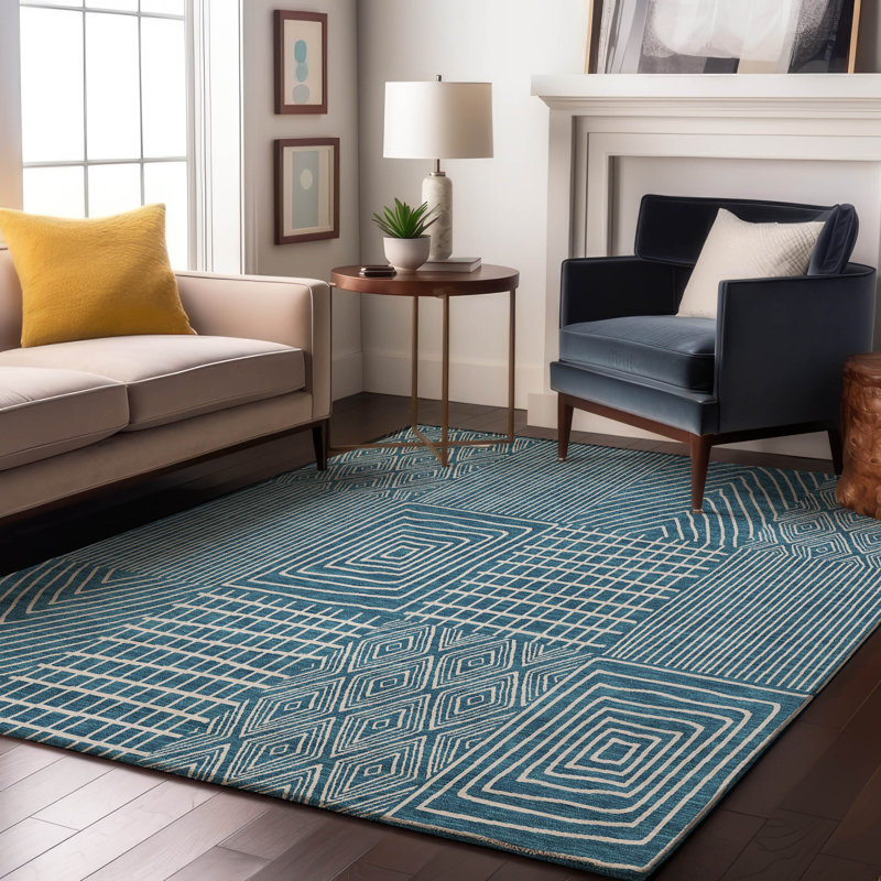 Premium Machine Washable Lyndhurst AMF990 Geometric Rug, Rectangle 9 pi x 12 pi