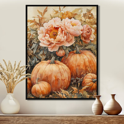Pe pivoines parmi les citrouilles - pivoines, art mural